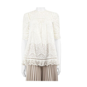 ZIMMERMANN White Bayou Swirl Broderie Lace Short Sleeve Top Blouse Size 0